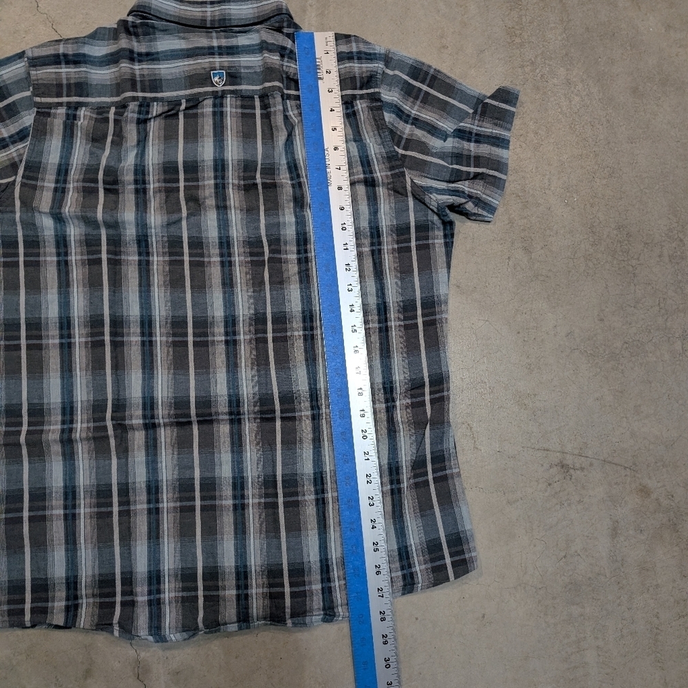 Kuhl Stealth Short Sleeve Shirt Mens L Linen Blend Striped Blue/Gray - Picture 6 of 7
